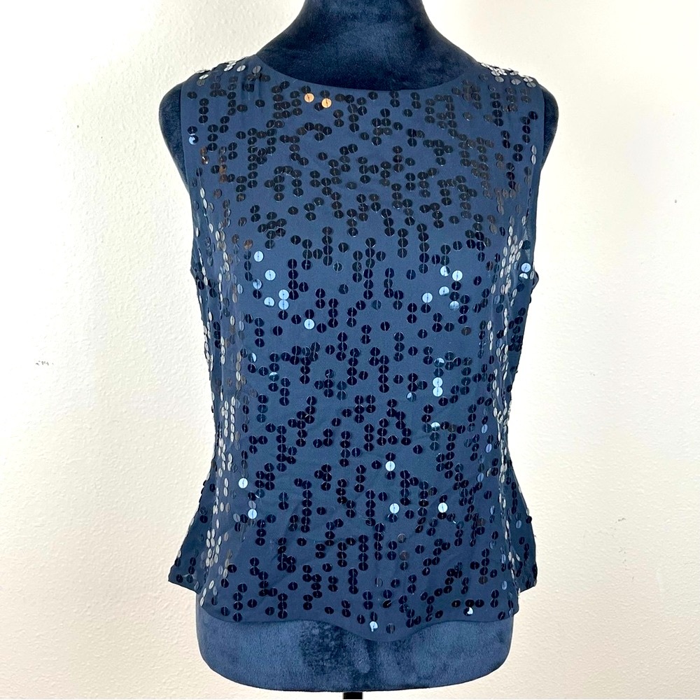 Sleeveless 100% Silk Sequin Top Size 6 Black Holiday Linda Allard x Ellen Tracy